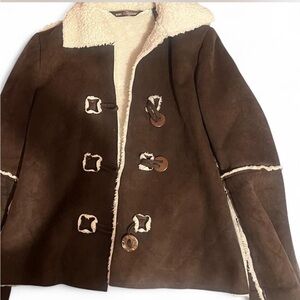 Brown Shearling Coat with Toggle Buttons